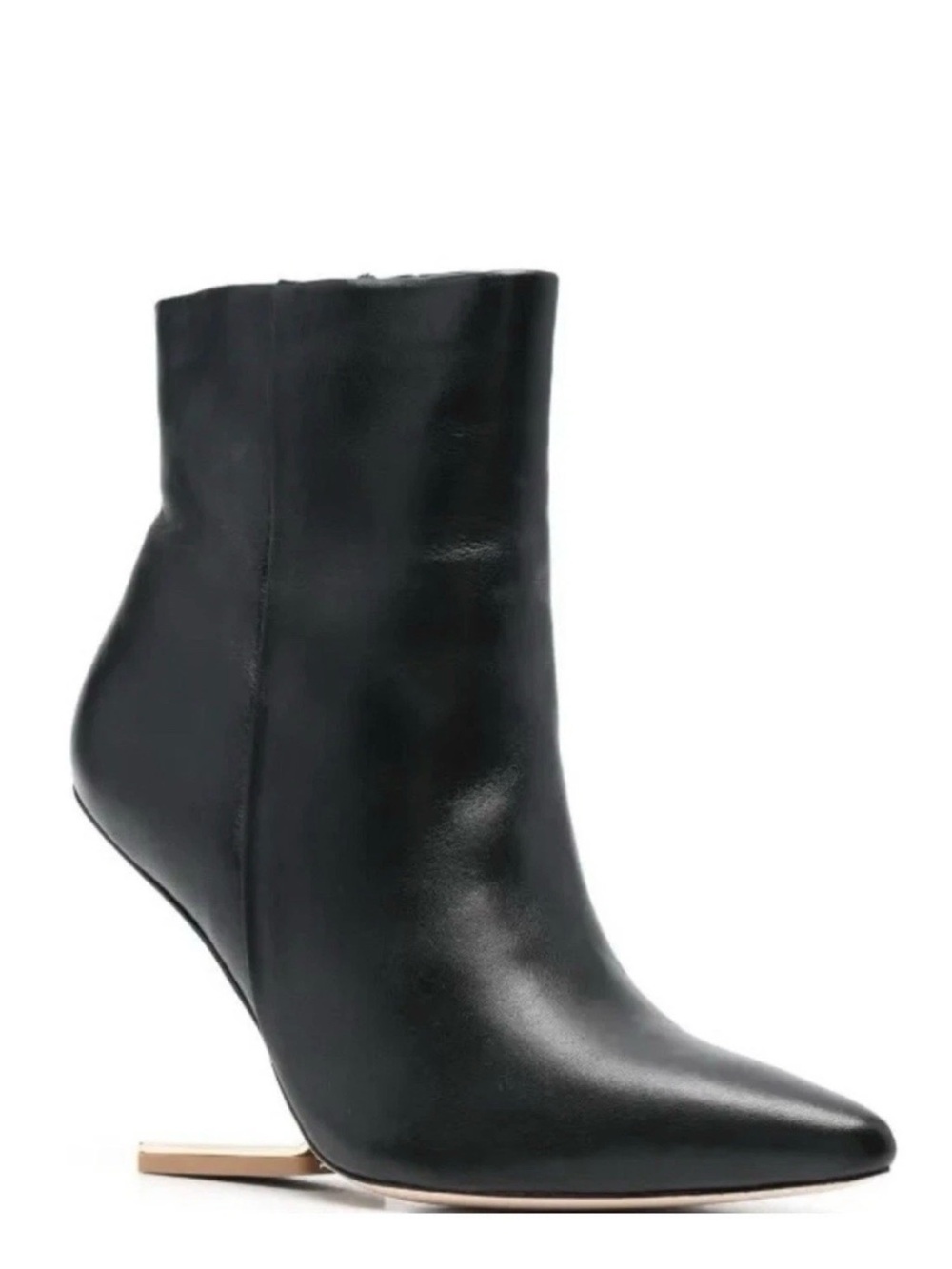 cult gaia Black Kenna Pointed-Toe Leather Ankle Boots with Metallic Heel